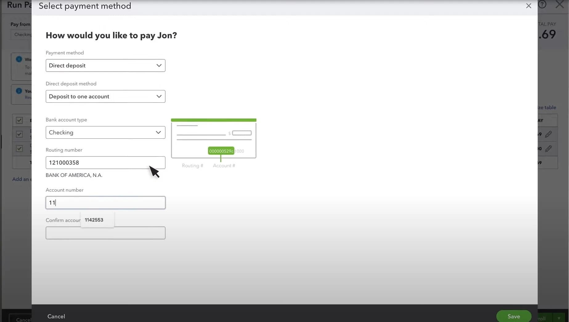 QuickBooks Payroll - select payments