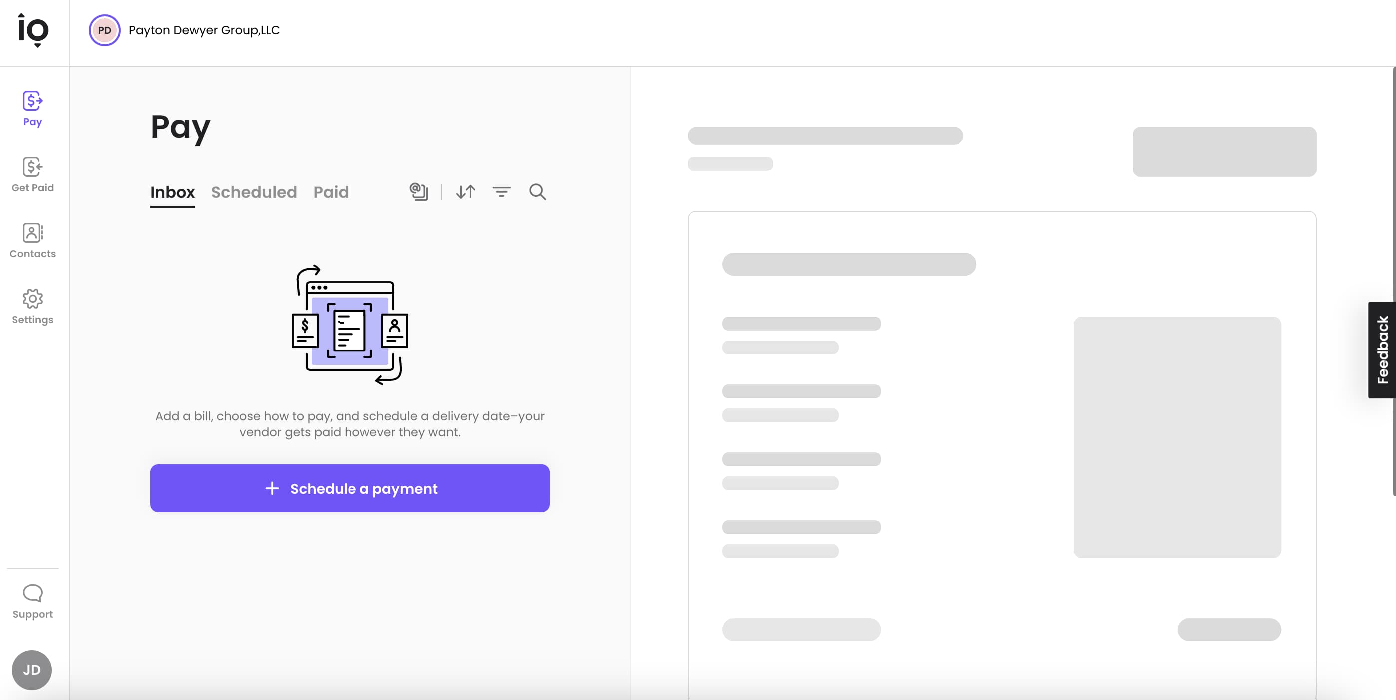 Melio Accounts Payable dashboard