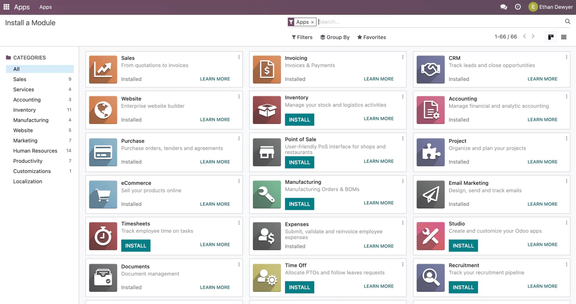Odoo Accounts Payable installing apps