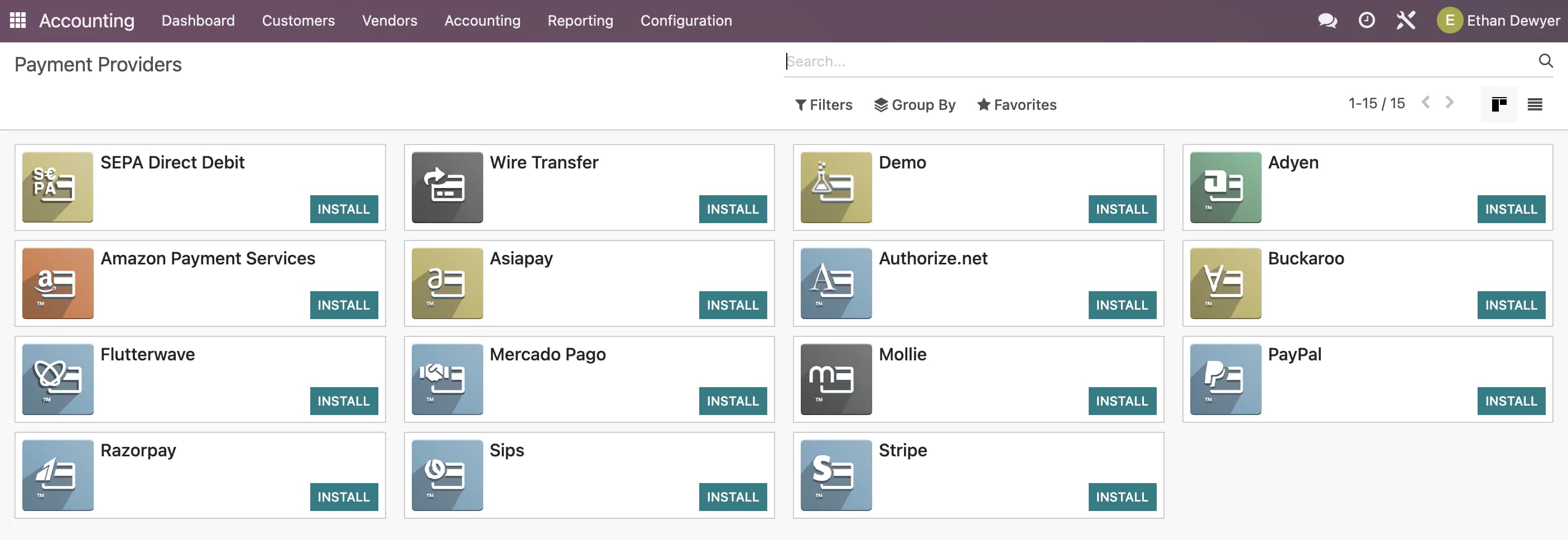 Odoo Accounts Payable payment methods providers