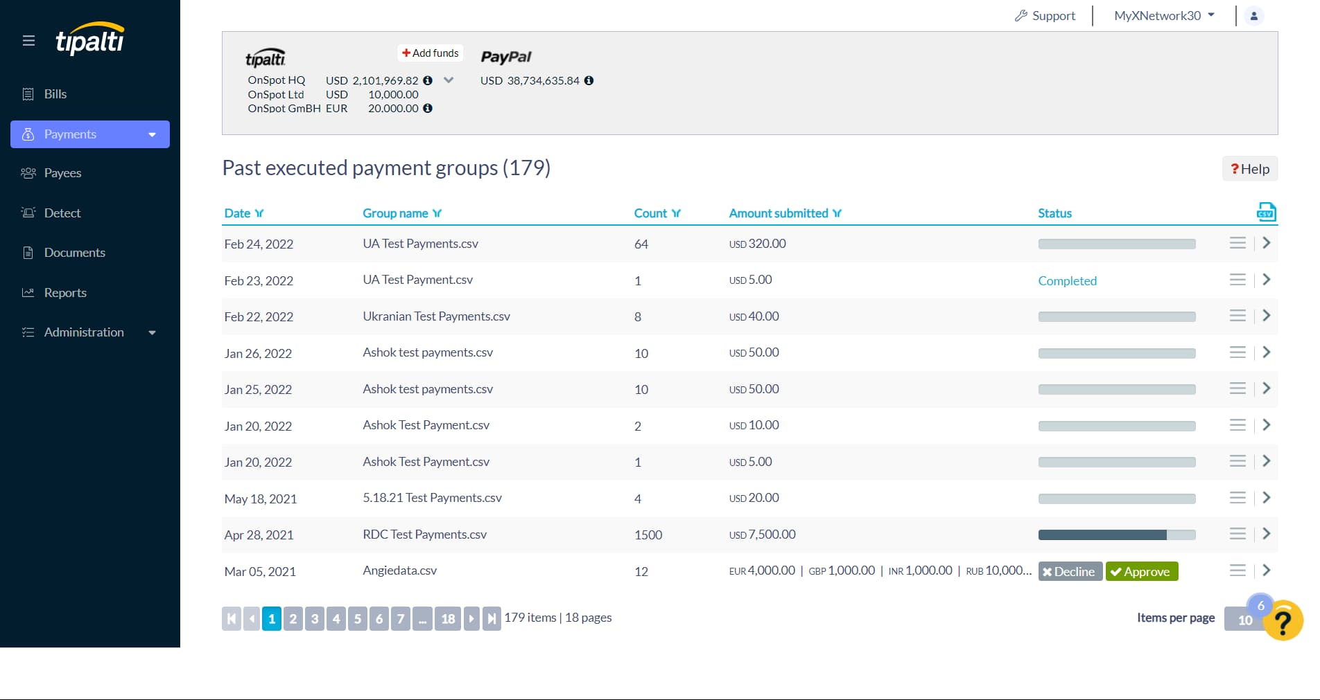 Tipalti Accounts Payable past executed payments
