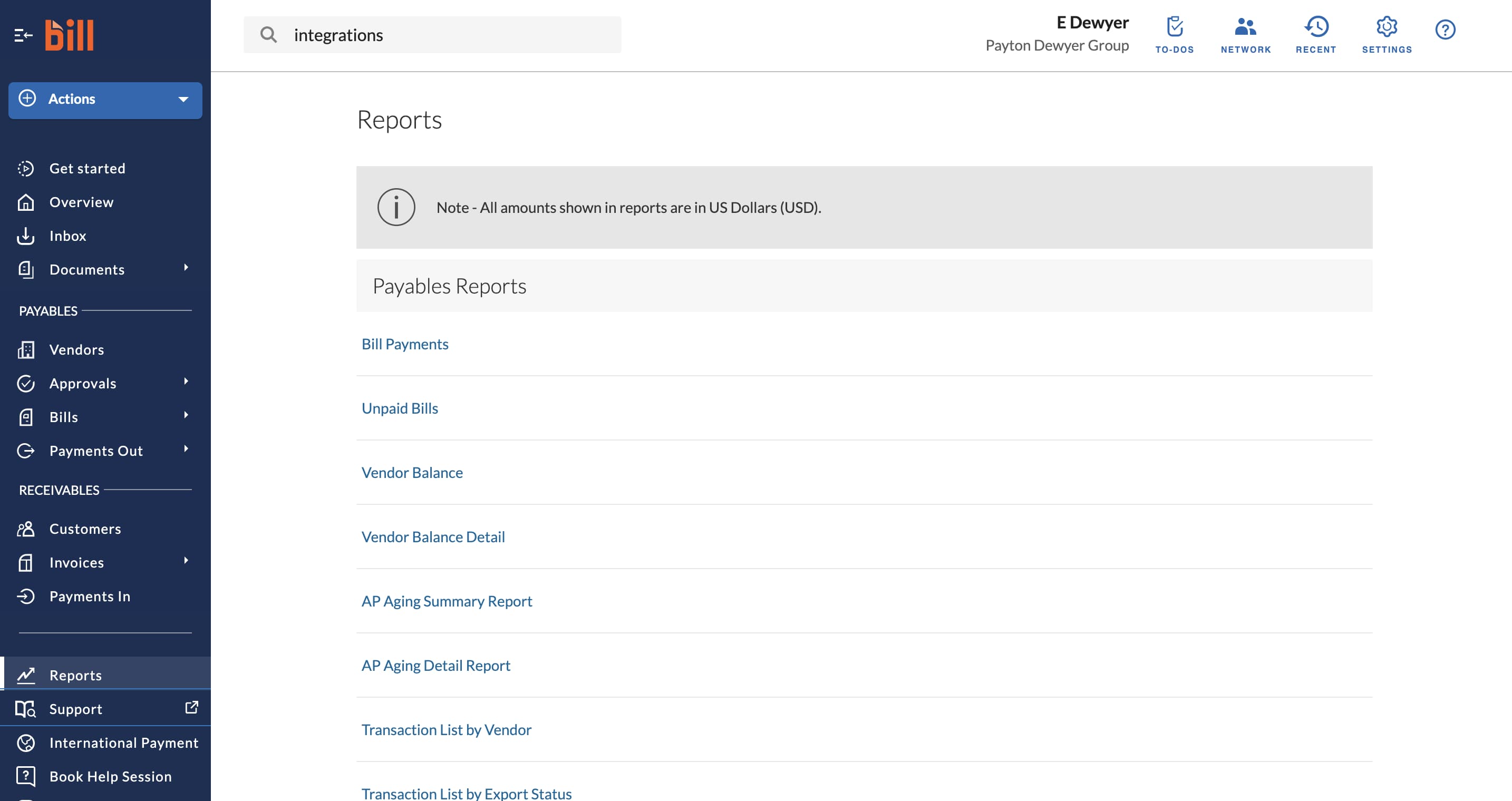 bill.com Accounts Payable reports
