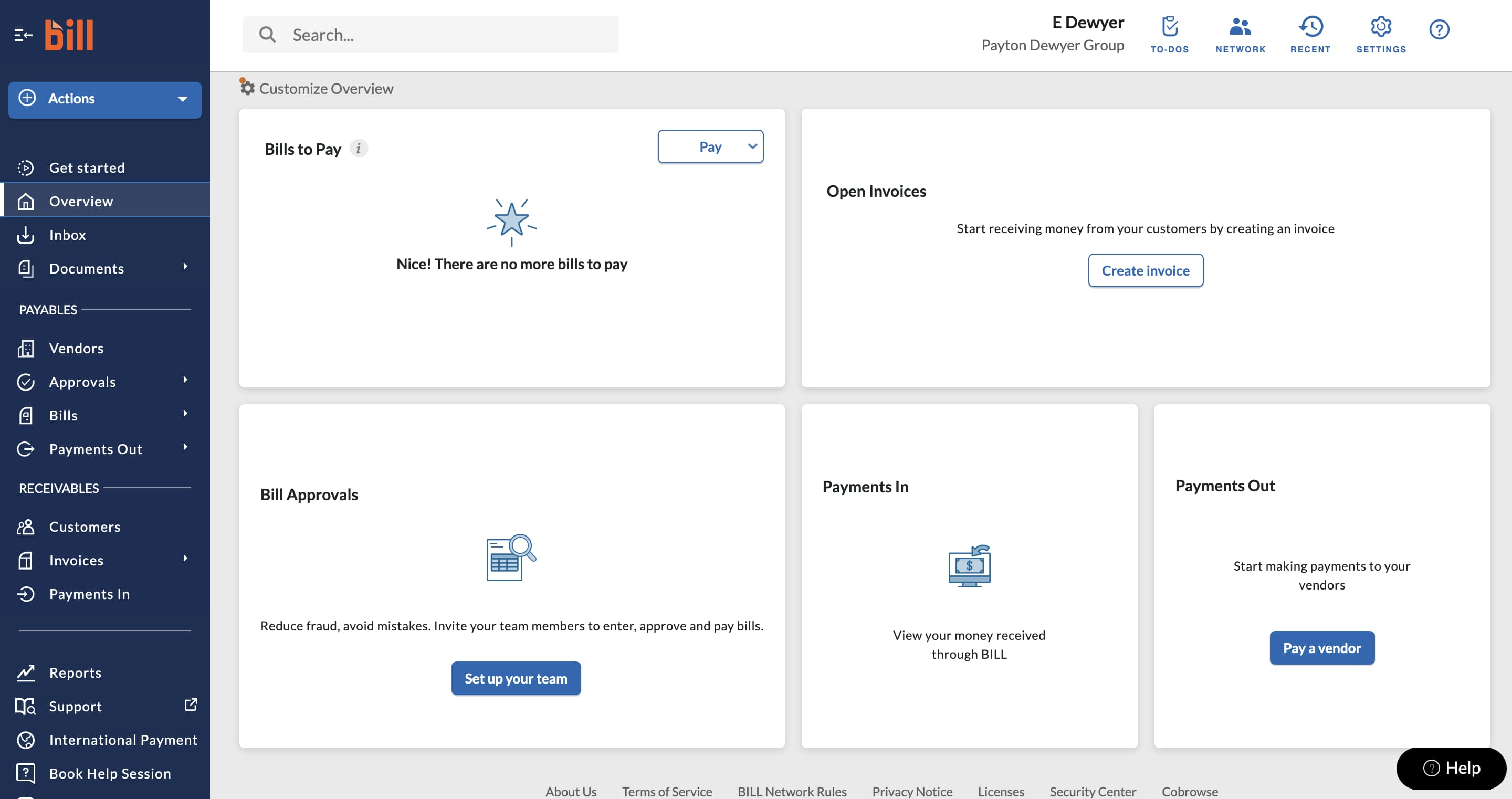 bill.com Accounts Payable dashboard