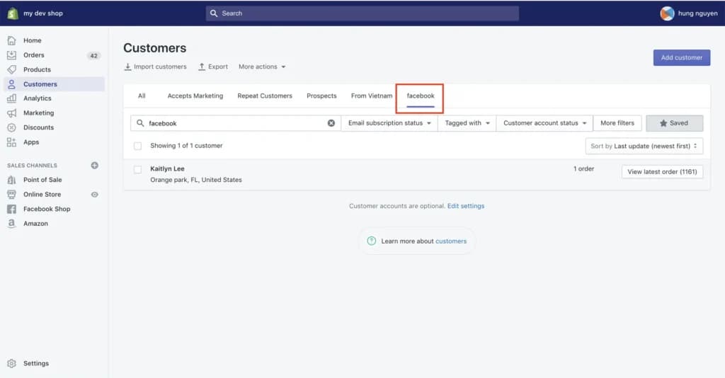 shopify Customer profile management
