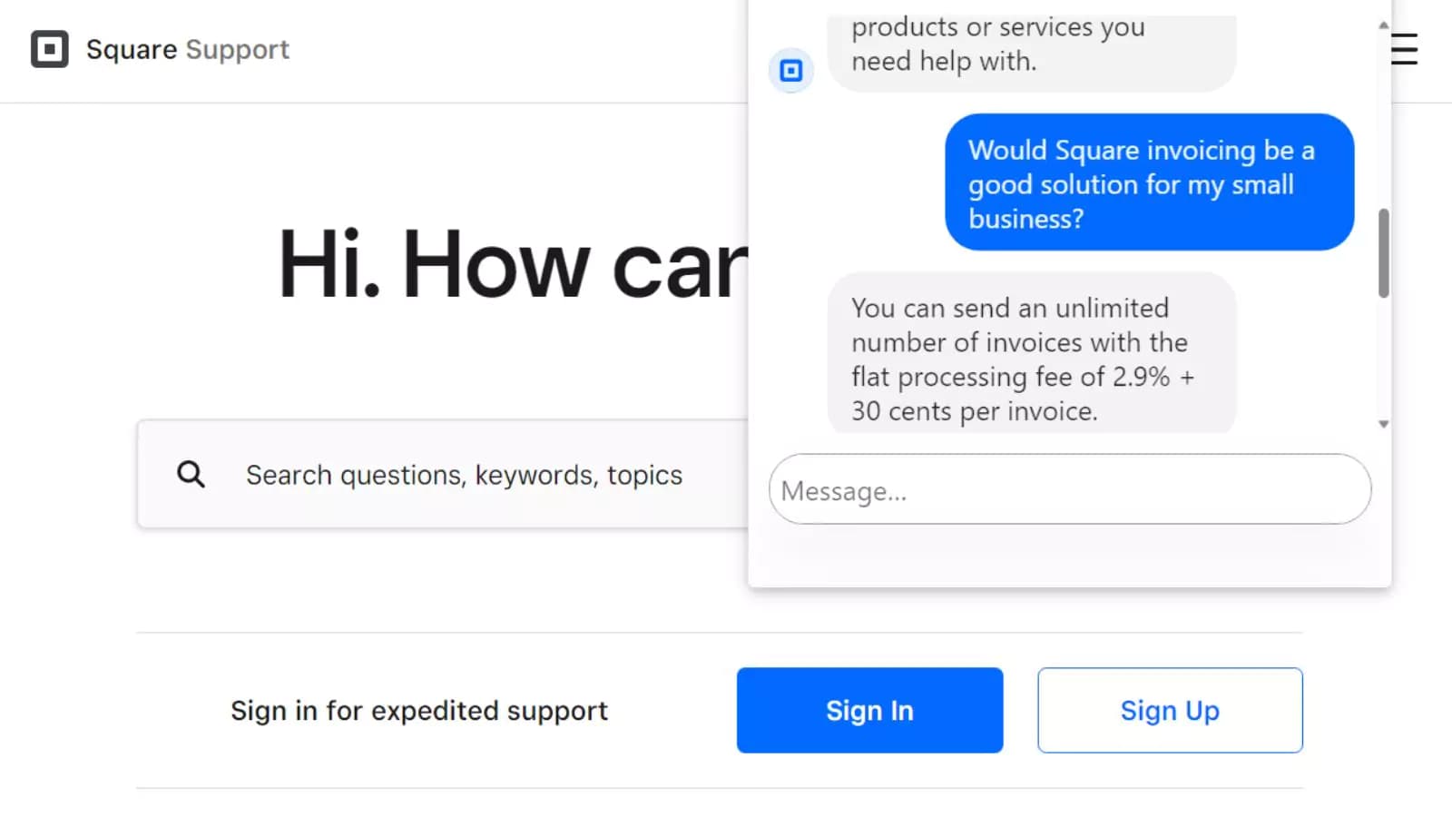 square Accounts Receivable live chat support