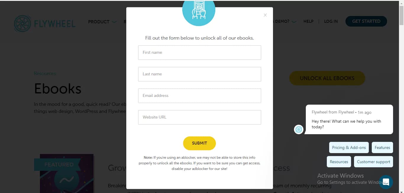 Subscription form for an e-book