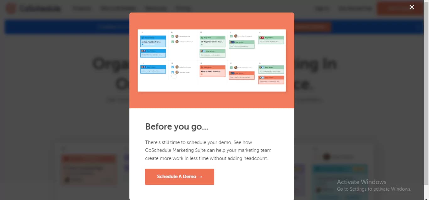 Coschedule exit pop-up