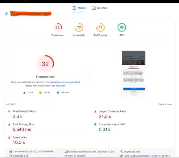 Google sitespeed summary