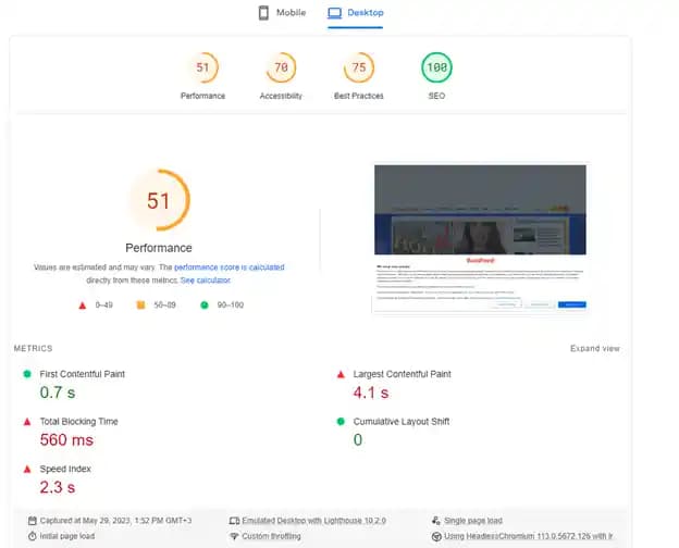 resualts - site speed