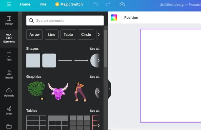Adding elements and icons easily on Canva