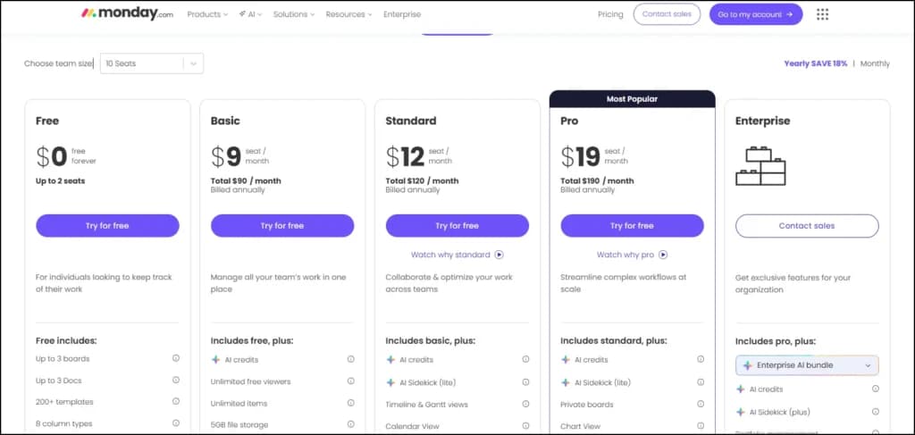 monday plans and pricing