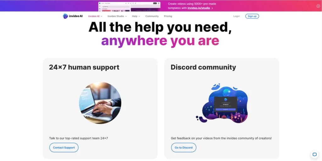 InVideo Support Options