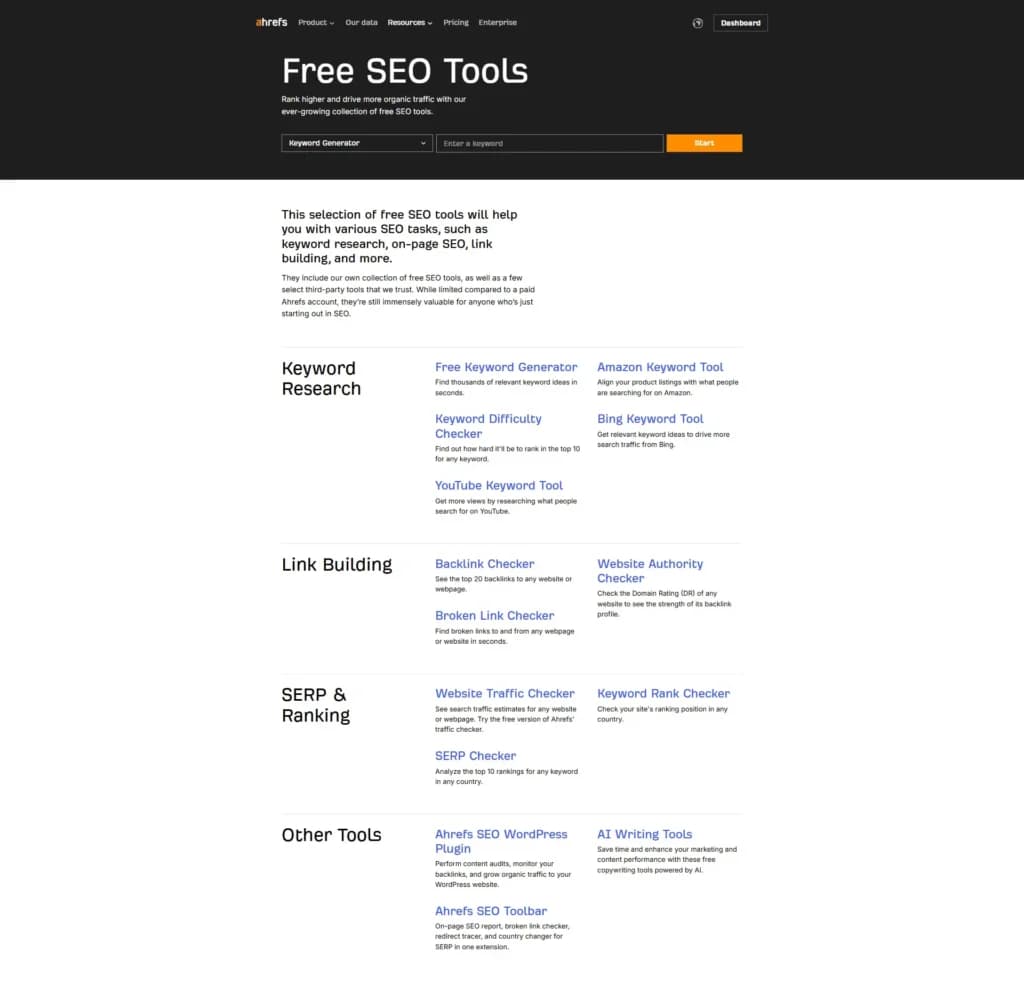 Ahrefs Free SEO Tools List