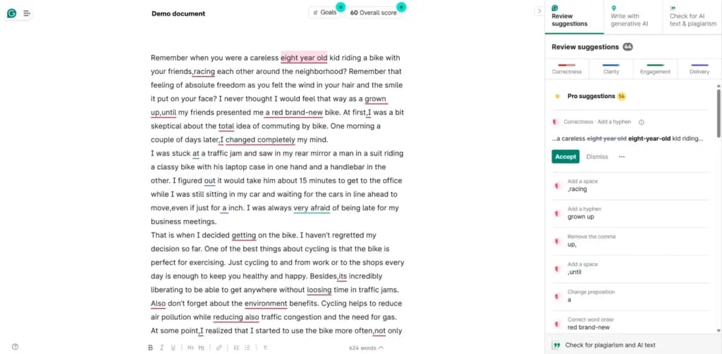 Grammarly Grammar and Style Checks