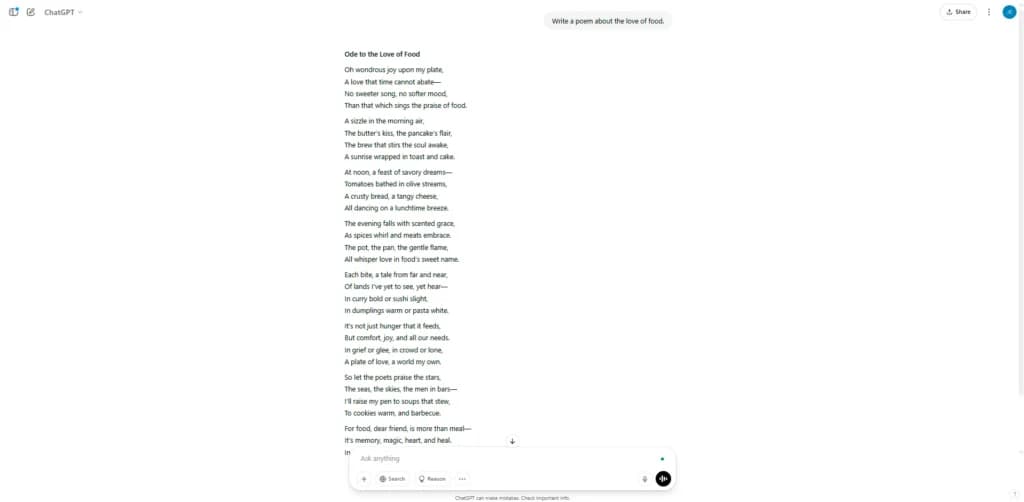 ChatGPT Text Generation Capabilities