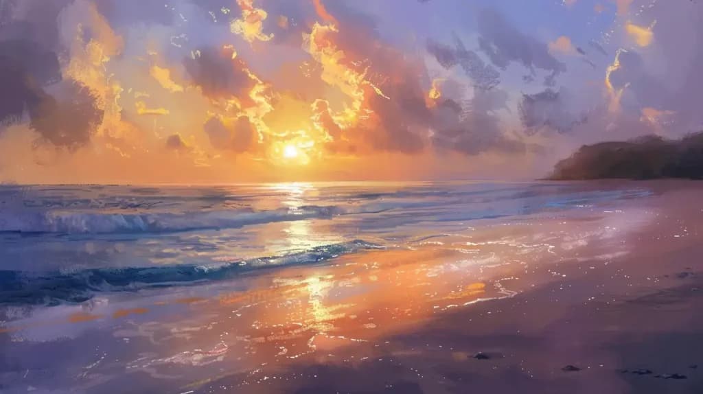 A serene beach at sunset