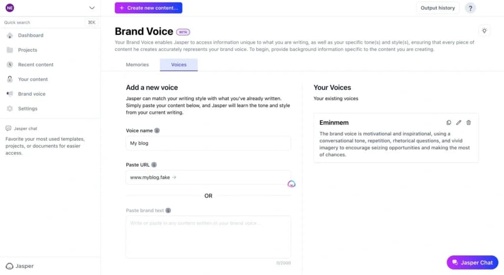 Jasper Brand Voice & Memory