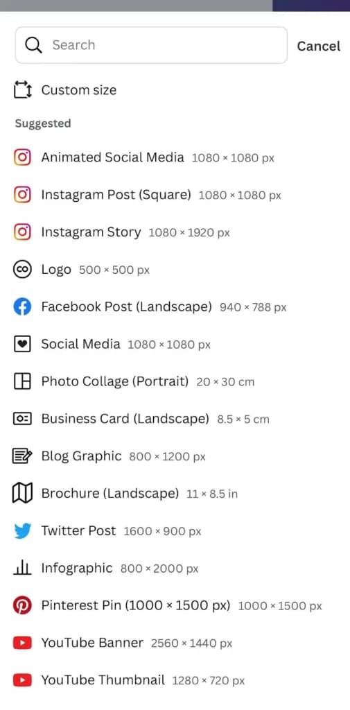 Canva iPhone New Project