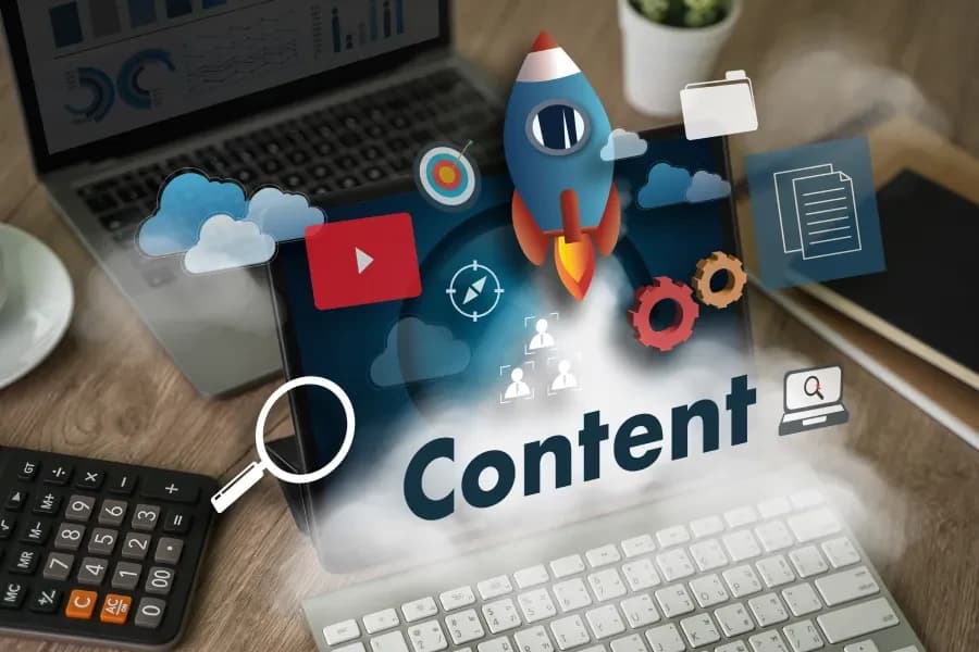 Content Rocket flying through a computer