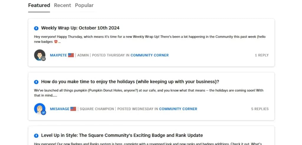 Square appts - community forum