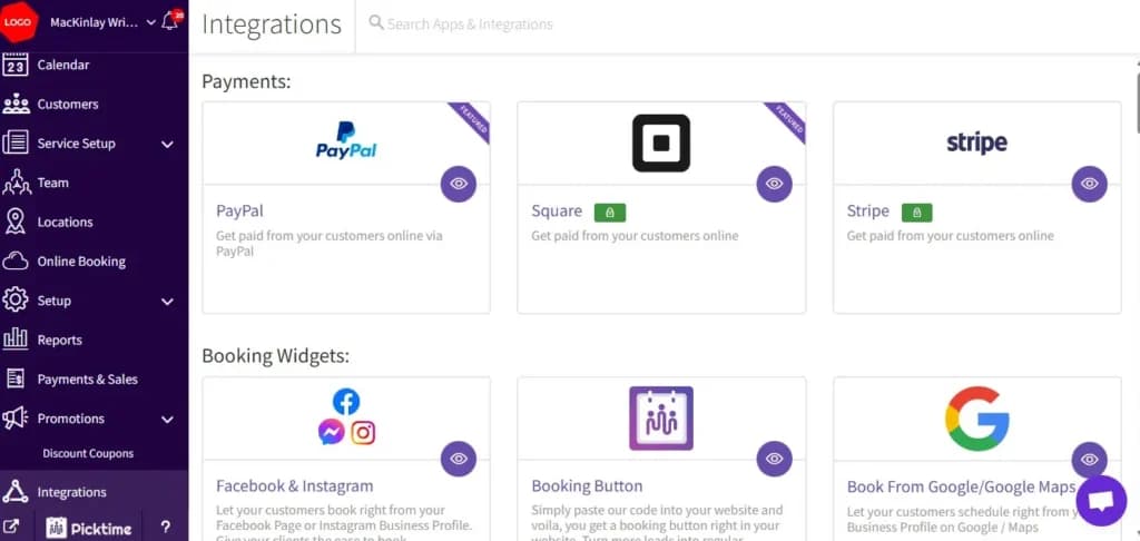 Picktime - integrations