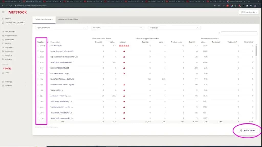 netstock suppliersorder mgt