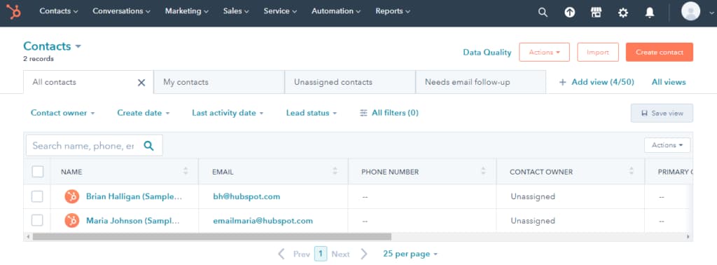 HubSpot CRM contact management