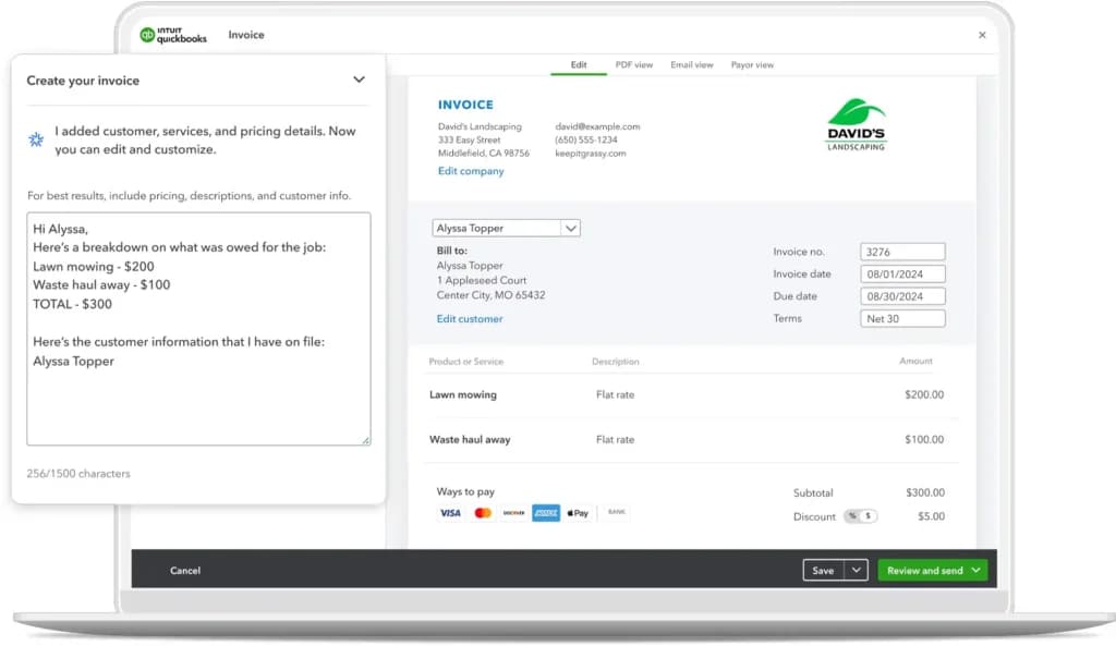 QuickBooks Invoicing and payments
