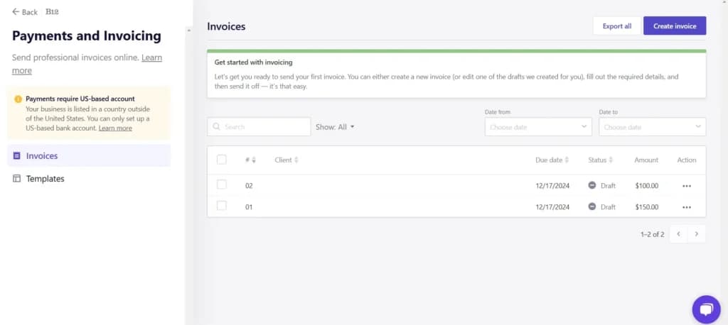 B12 payment and invoicing