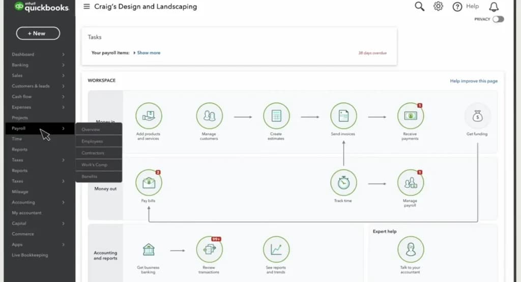 QuickBooks Payroll dashboard