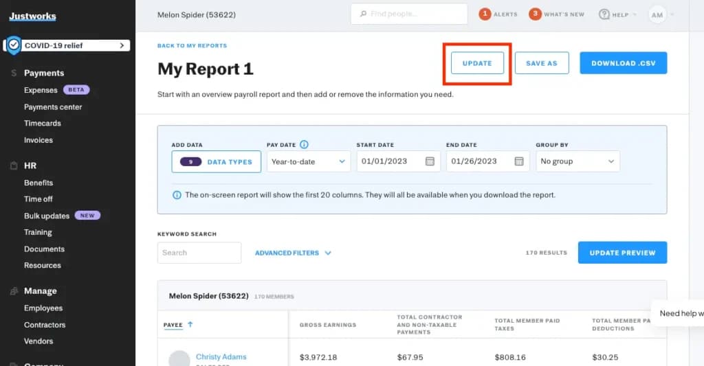 Justworks payroll report
