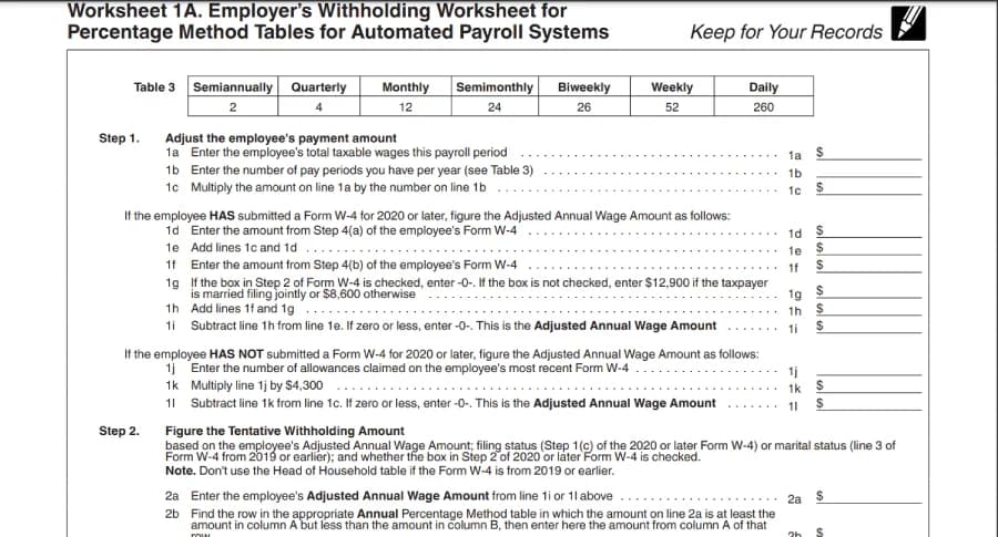 IRS Table Worksheet