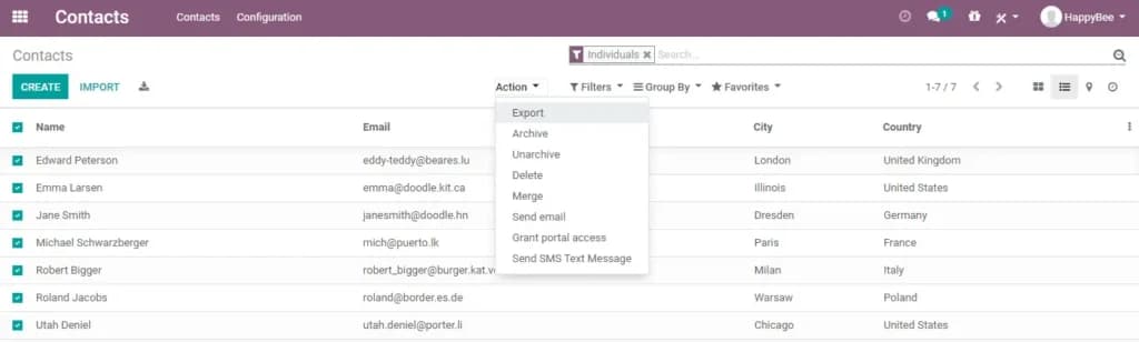 odoo crm Contact Management