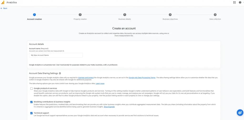 Google Analytics Create an account