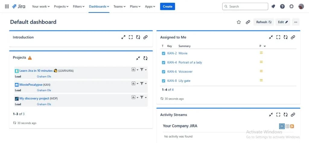 Jira dashboard