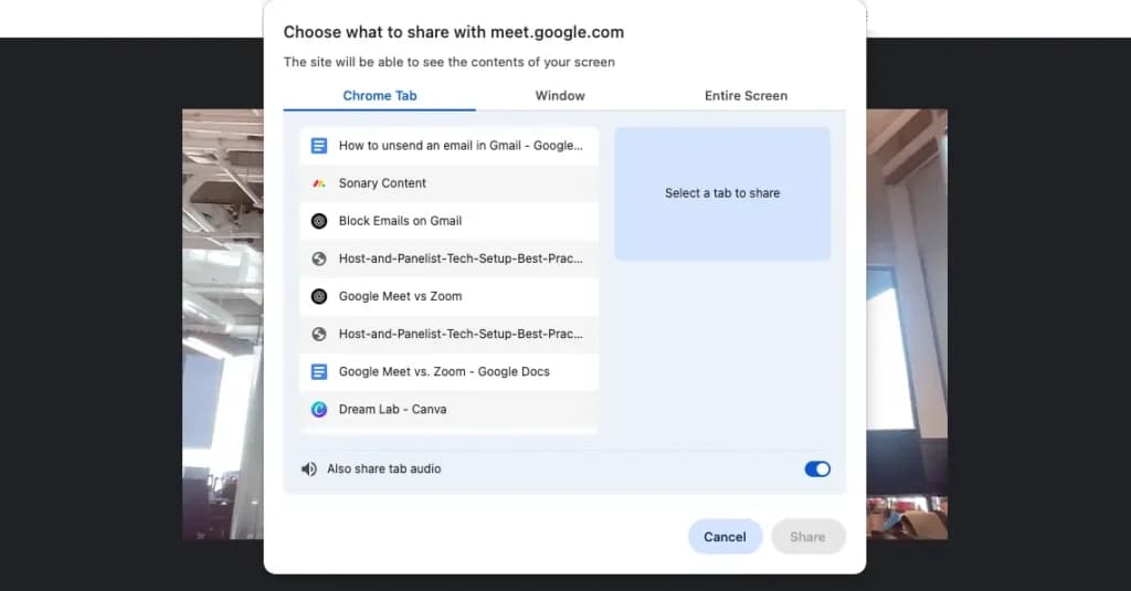 Share screen google meet