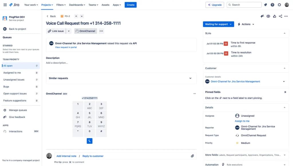 Jira ITSM Omni-channel notifications