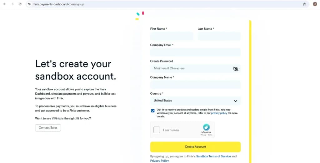 finix Sandbox account