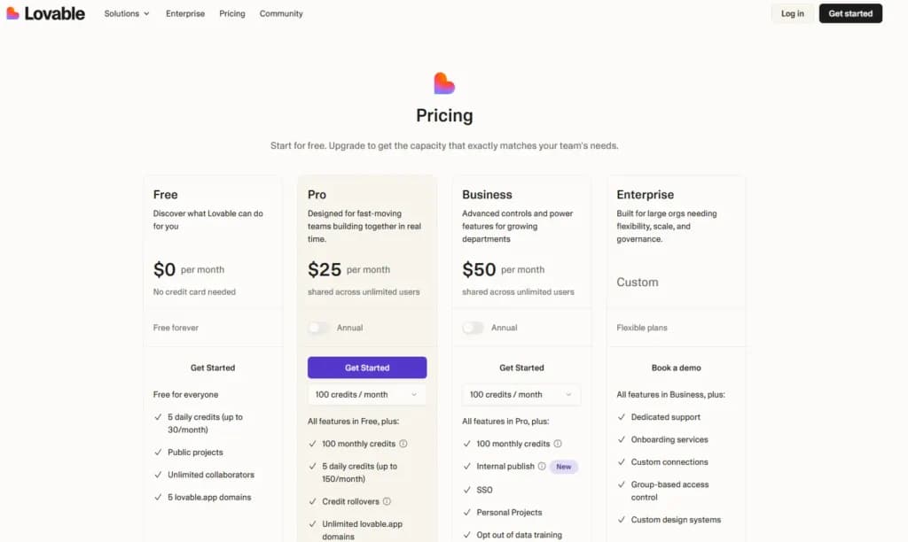 lovable pricing