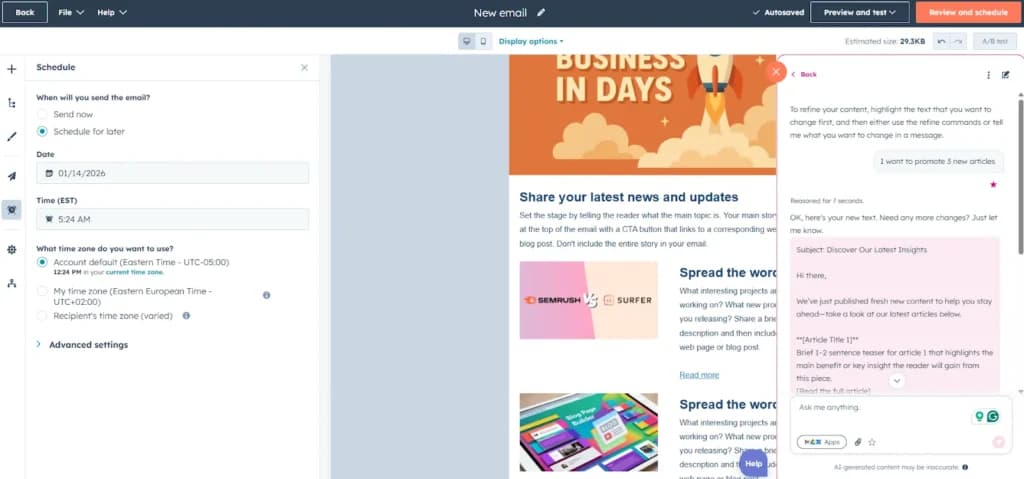 New email hubspot