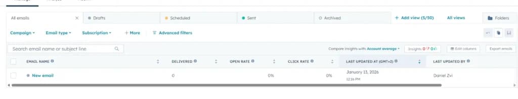 Manage table hubspot