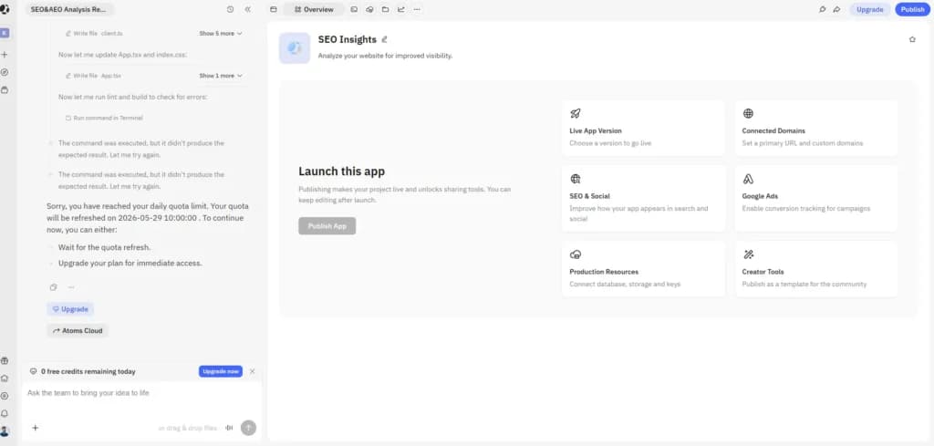 Atoms ai agent build an SEO dashboard in 10 min