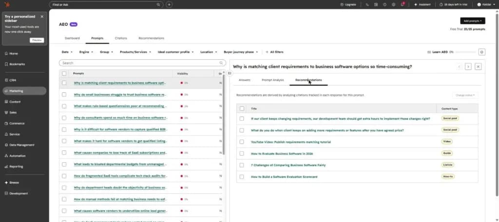 hubspot aeo prompts overview